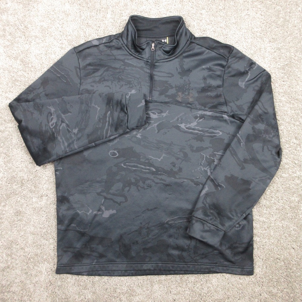 Under Armour Sweater Mens Large Gray Camouflage Fleece Golf Quarter Zip Pullover